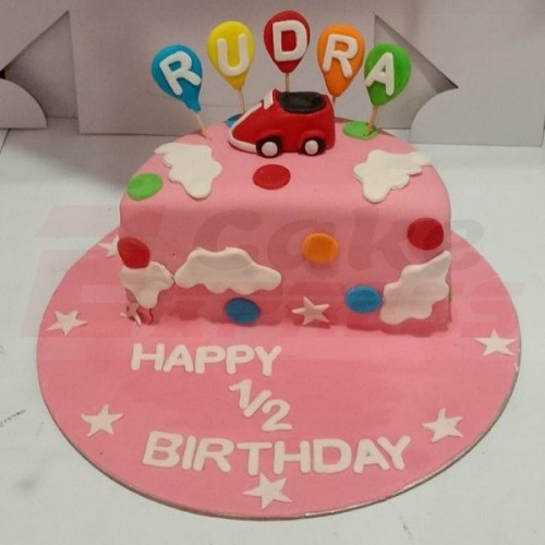 Half Birthday Pink Fondant Cake