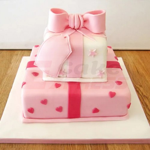 2 Tier Pink Gift Box Fondant Cake