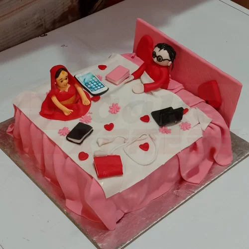 Buy First Wedding Night Theme Cake Online in Delhi NCR : Fondant Cake Studio